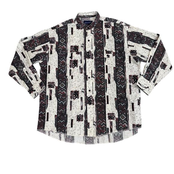 Wrangler Other - Vtg Wrangler Western Shirt Aztec X-Long Tails Long Sleeve Band Collar 17-1/2x35